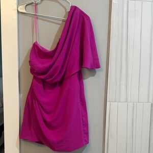One Shoulder Fuchsia Draped Mini Dress